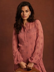 Mint Velvet Pink Broderie Mini Dress - Image 3 of 8