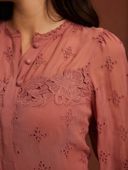 Mint Velvet Pink Broderie Mini Dress - Image 4 of 8