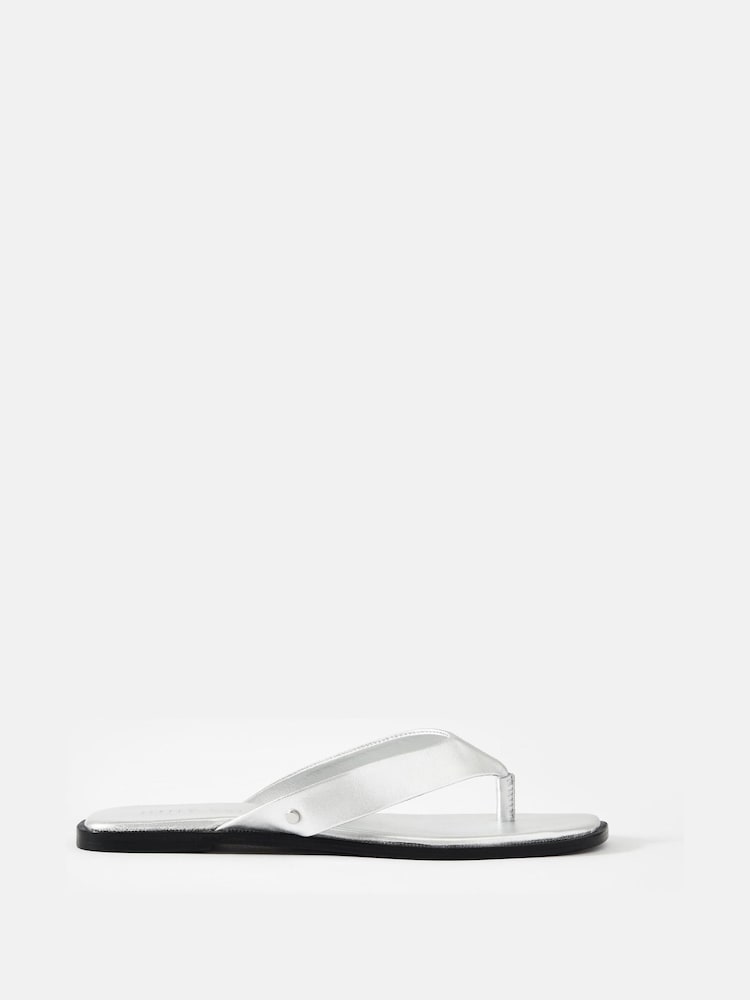 Mint Velvet Silver Lula Leather Flip Flops - Image 1 of 4