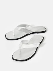 Mint Velvet Silver Lula Leather Flip Flops - Image 2 of 4