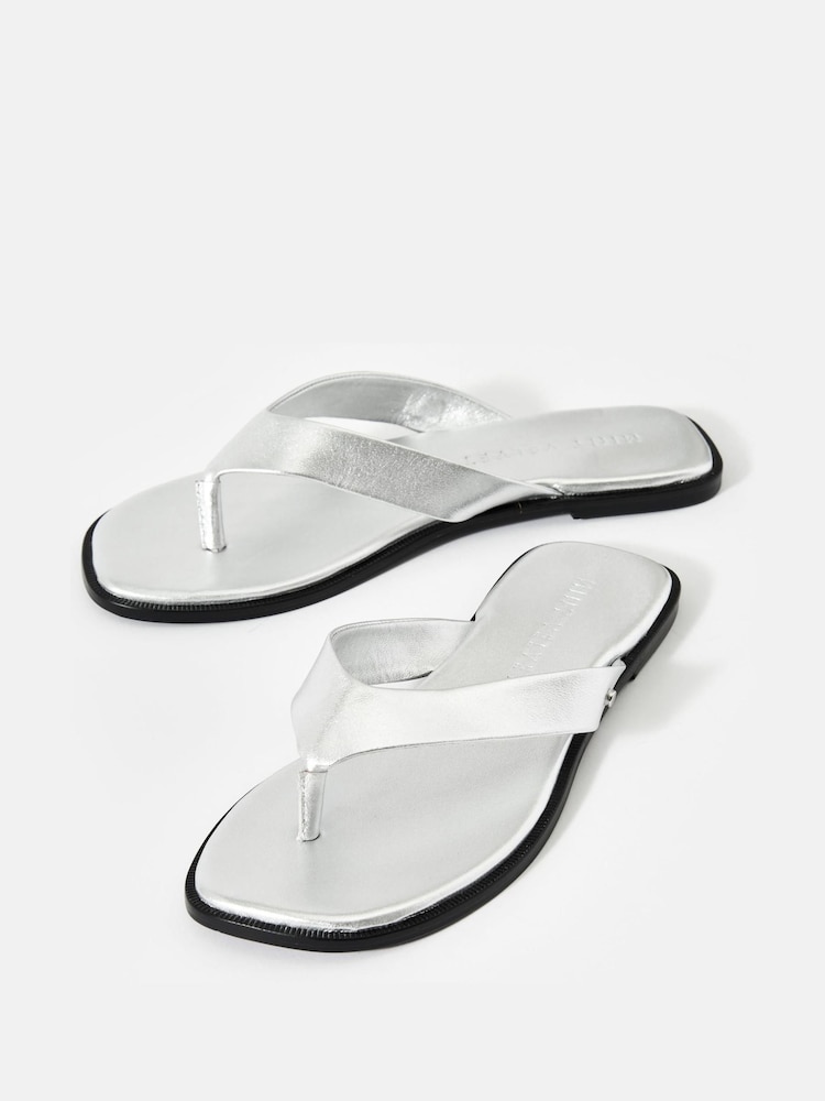 Mint Velvet Silver Lula Leather Flip Flops - Image 2 of 4