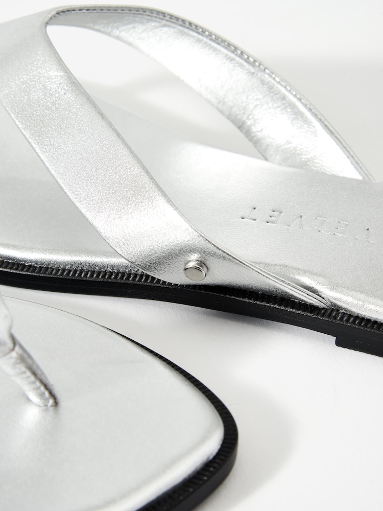 Mint Velvet Silver Lula Leather Flip Flops - Image 4 of 4