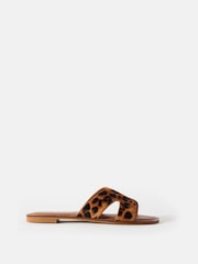 Mint Velvet Brown Leopard Print Textured Sandals - Image 1 of 5
