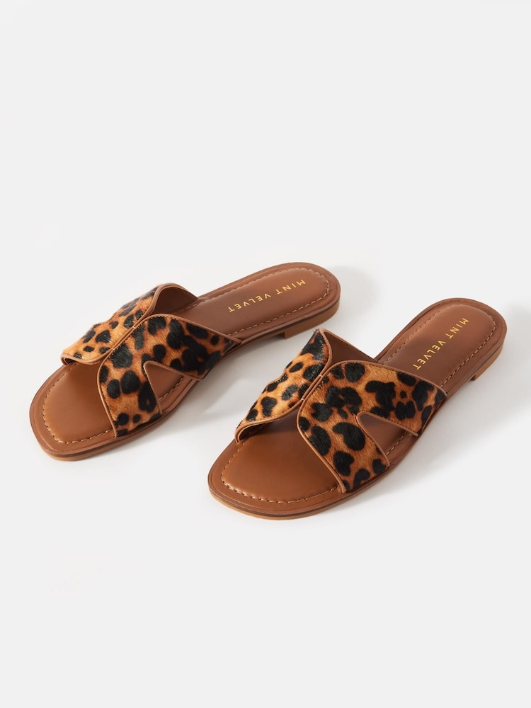 Mint Velvet Brown Leopard Print Textured Sandals - Image 2 of 5 Mint Velvet Brown Leopard Print Textured Sandals - Image 2 of 5