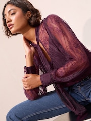 Friends Like These Purple Lace Blouse with Tie Neck Detail - Image 4 of 5