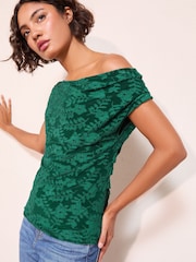 Friends Like These X Lucy Mecklenburgh Teal Burnout Draped Off The Shoulder Top - Image 2 of 4