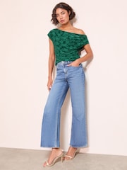 Friends Like These X Lucy Mecklenburgh Teal Burnout Draped Off The Shoulder Top - Image 3 of 4