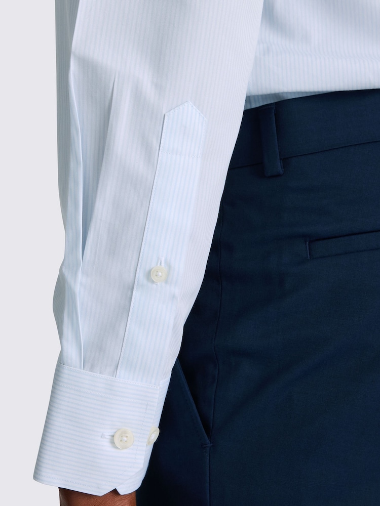 MOSS Sky Blue and White Tailored Fit Poplin Stripe Non-Iron Shirt - Image 2 of 3