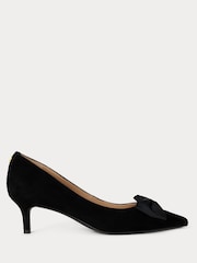 Preto - Lauren Ralph Lauren Velvet Bow Kitten Heeled Court Shoes - Imagem 1 de 4
