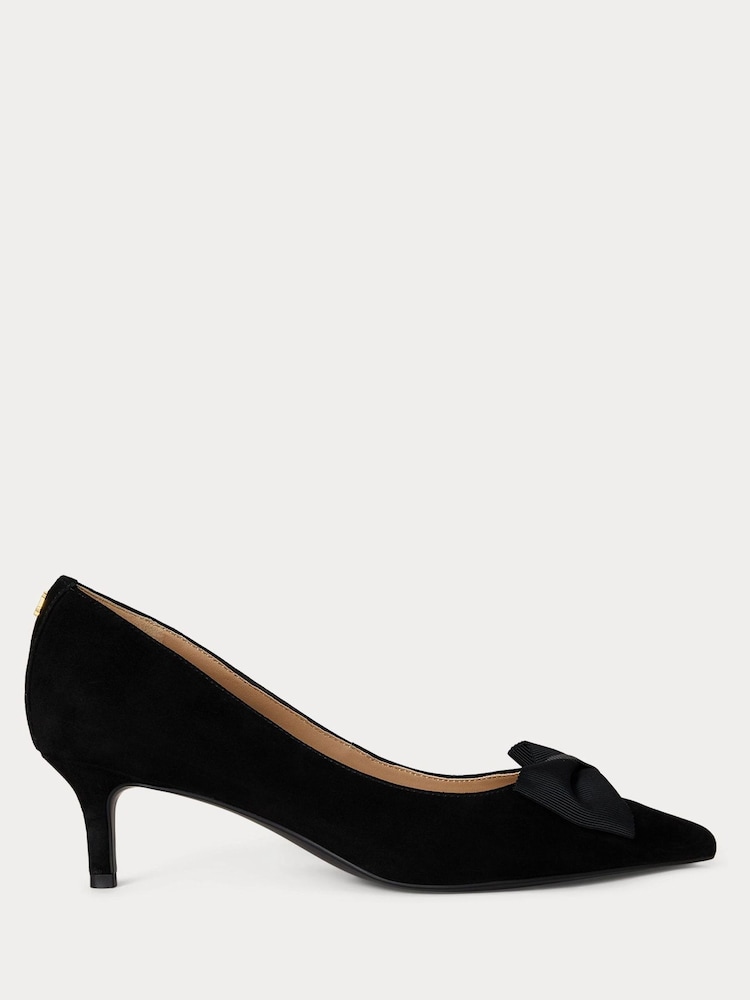 Preto - Lauren Ralph Lauren Velvet Bow Kitten Heeled Court Shoes - Imagem 1 de 4