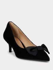 Preto - Lauren Ralph Lauren Velvet Bow Kitten Heeled Court Shoes - Imagem 2 de 4