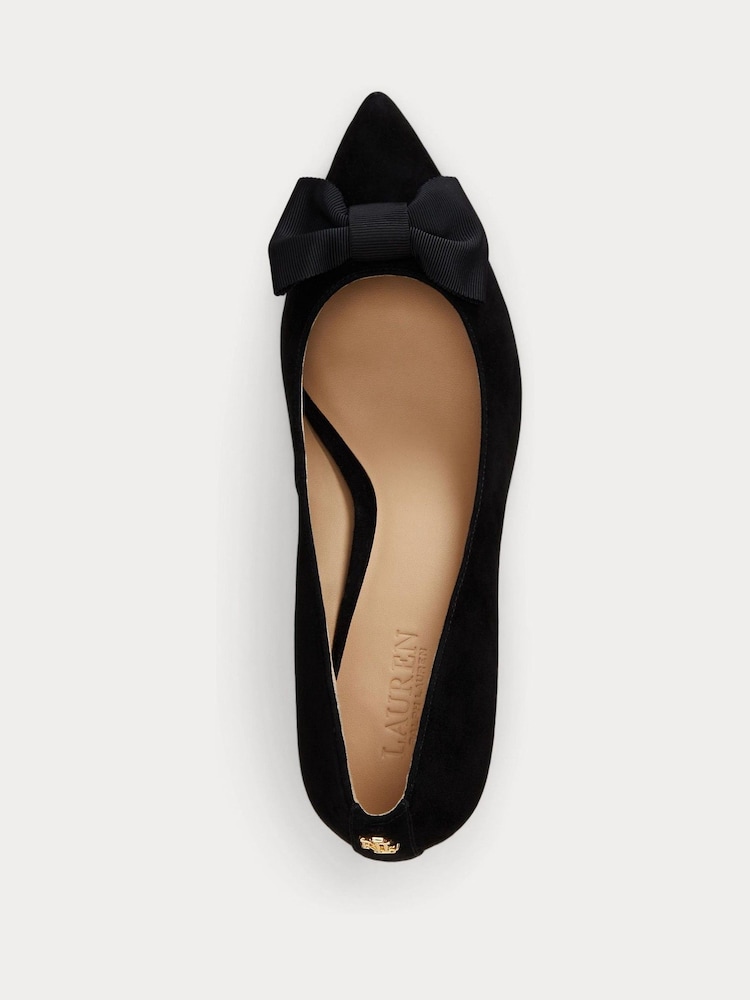 Preto - Lauren Ralph Lauren Velvet Bow Kitten Heeled Court Shoes - Imagem 4 de 4