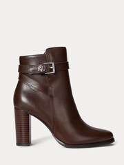 Lauren Ralph Lauren Brown Leather Heeled Ankle Boots - Image 1 of 4