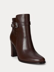 Lauren Ralph Lauren Brown Leather Heeled Ankle Boots - Image 2 of 4