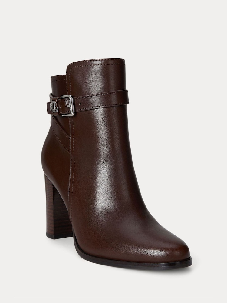 Lauren Ralph Lauren Brown Leather Heeled Ankle Boots - Image 2 of 4