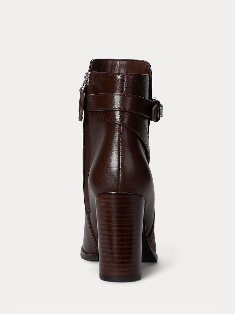 Lauren Ralph Lauren Brown Leather Heeled Ankle Boots - Image 4 of 4