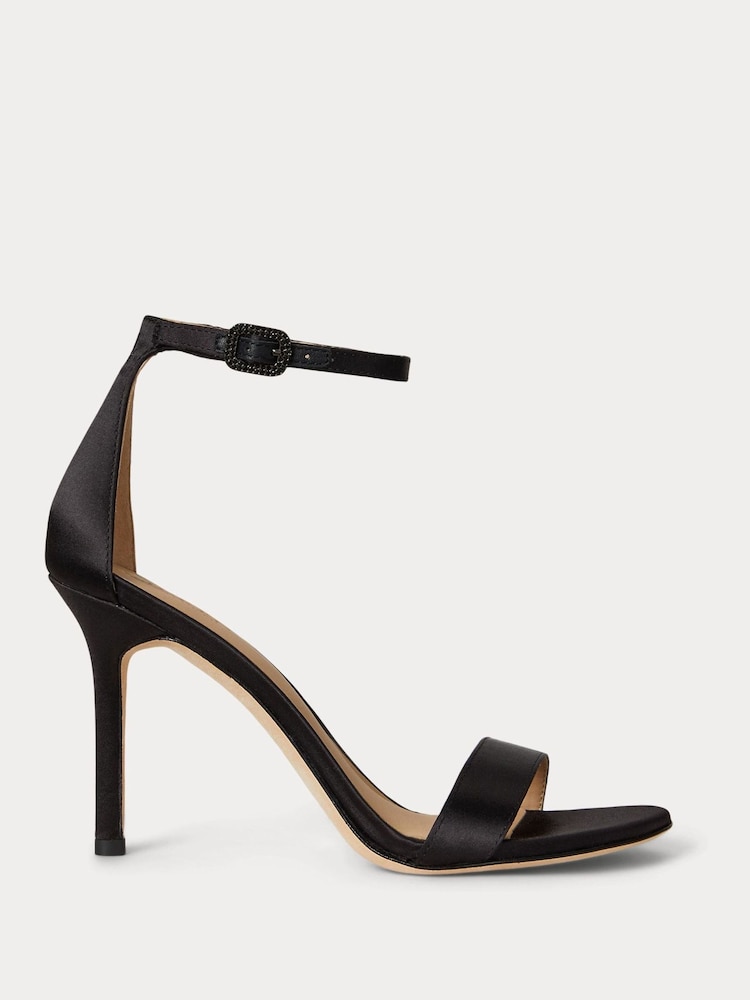 Lauren Ralph Lauren Black Allie Satin Effect Strap Leather Heel Sandals - Image 1 of 4 Lauren Ralph Lauren Black Allie Satin Effect Strap Leather Heel Sandals - Image 1 of 4
