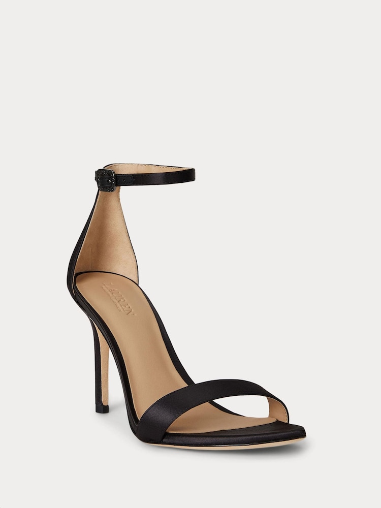Lauren Ralph Lauren Black Allie Satin Effect Strap Leather Heel Sandals - Image 2 of 4 Lauren Ralph Lauren Black Allie Satin Effect Strap Leather Heel Sandals - Image 2 of 4