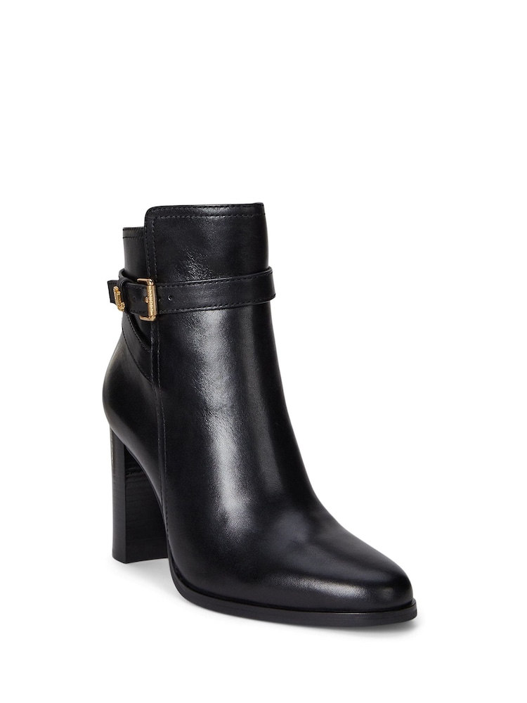 Lauren Ralph Lauren Black Leather Heeled Ankle Boots - Image 1 of 2