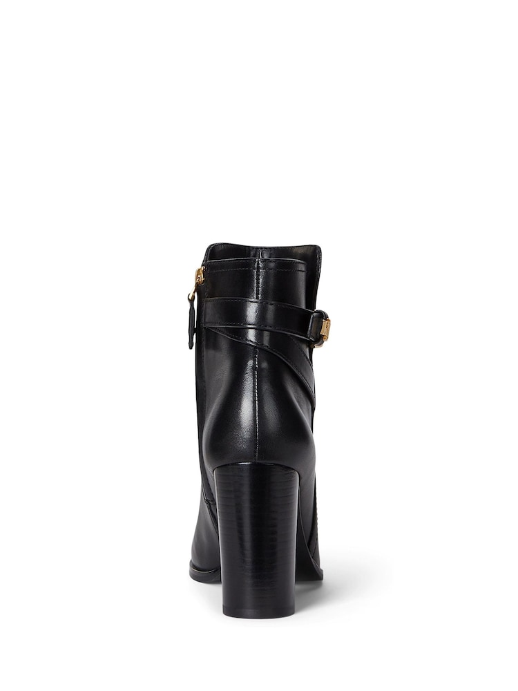 Lauren Ralph Lauren Black Leather Heeled Ankle Boots - Image 2 of 2