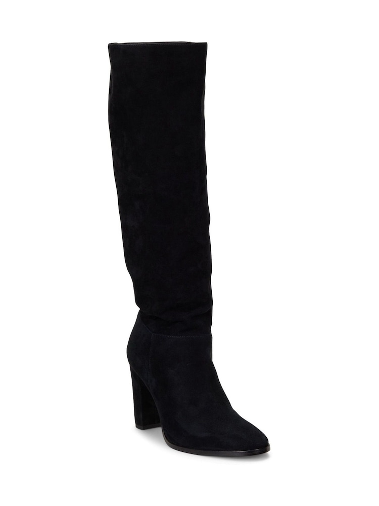 Lauren Ralph Lauren Black Artizan Suede Slouchy Heeled Knee High Boots - Image 1 of 2 Lauren Ralph Lauren Black Artizan Suede Slouchy Heeled Knee High Boots - Image 1 of 2