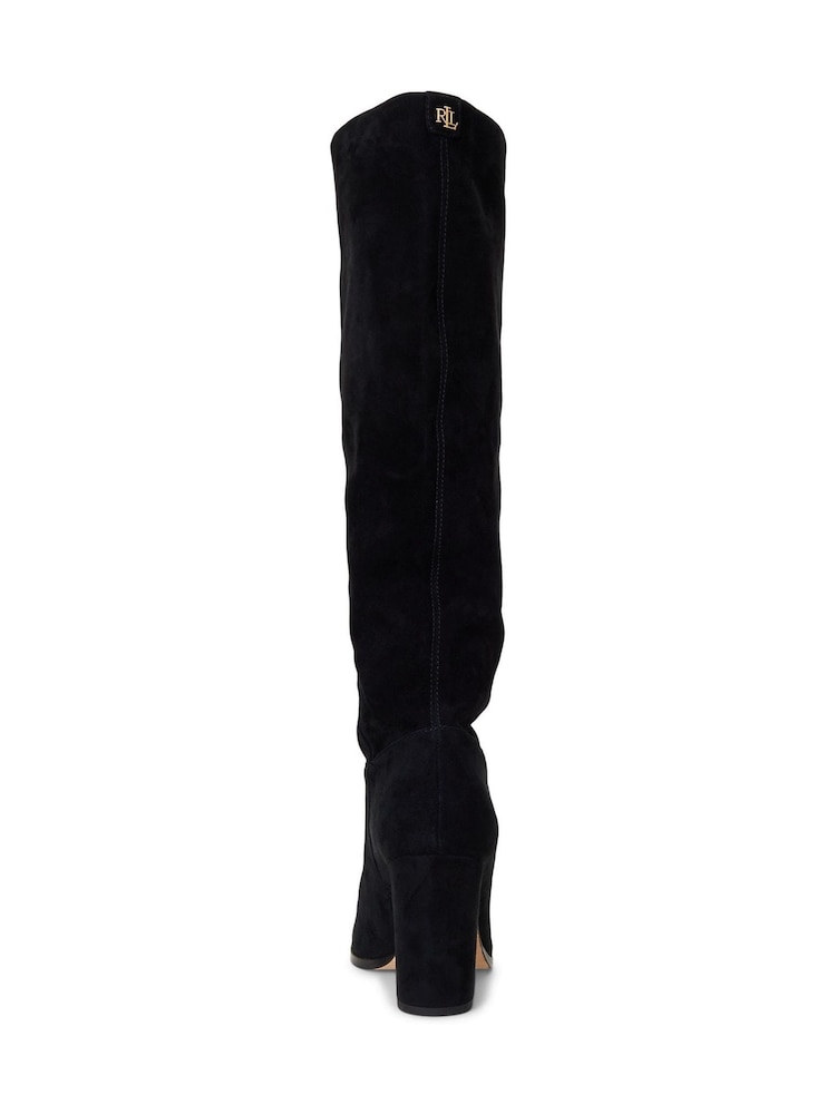 Lauren Ralph Lauren Black Artizan Suede Slouchy Heeled Knee High Boots - Image 2 of 2 Lauren Ralph Lauren Black Artizan Suede Slouchy Heeled Knee High Boots - Image 2 of 2
