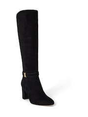 Lauren Ralph Lauren Black Suede Heel Tall Boots - Image 1 of 3