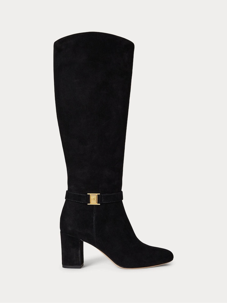 Lauren Ralph Lauren Black Suede Heel Tall Boots - Image 1 of 3 Lauren Ralph Lauren Black Suede Heel Tall Boots - Image 1 of 3