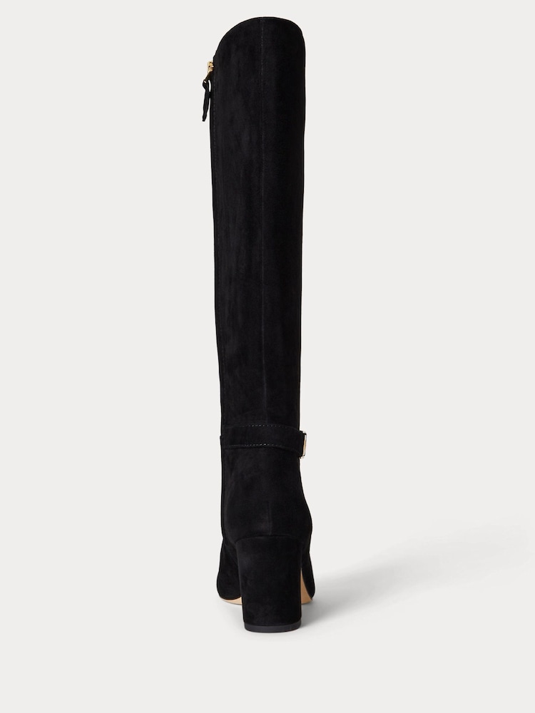 Lauren Ralph Lauren Black Suede Heel Tall Boots - Image 2 of 3