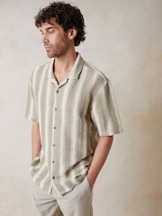 Threadbare Brown Relaxed Fit Crochet Short Sleeve Shirt - Image 1 of 1