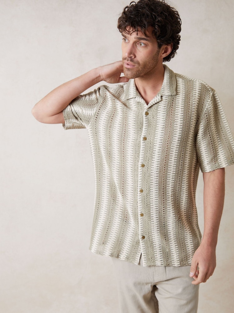 Threadbare Brown Relaxed Fit Crochet Short Sleeve Shirt - Image 1 of 4 Threadbare Brown Relaxed Fit Crochet Short Sleeve Shirt - Image 1 of 4