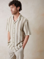 Threadbare Brown Relaxed Fit Crochet Short Sleeve Shirt - Image 2 of 4