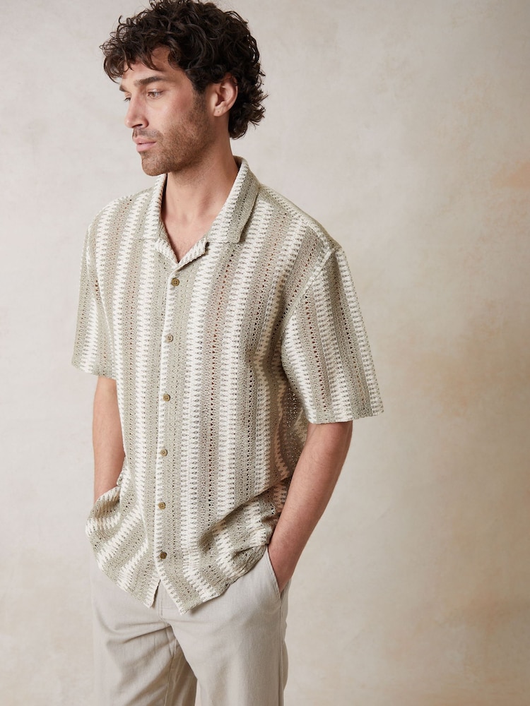 Threadbare Brown Relaxed Fit Crochet Short Sleeve Shirt - Image 2 of 4