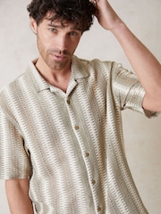 Threadbare Brown Relaxed Fit Crochet Short Sleeve Shirt - Image 4 of 4