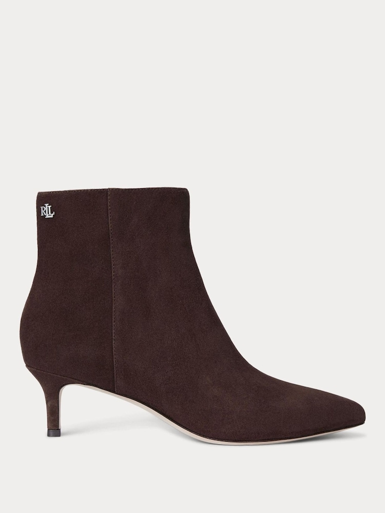 Lauren Ralph Lauren Brown McKay Suede Kitten Heel Ankle Boots - Image 1 of 4 Lauren Ralph Lauren Brown McKay Suede Kitten Heel Ankle Boots - Image 1 of 4