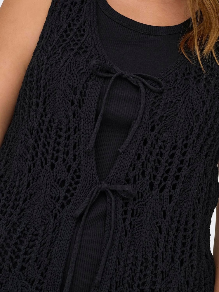 ONLY Curve Black Sleeveless Crochet Tie Vest - Image 2 of 6