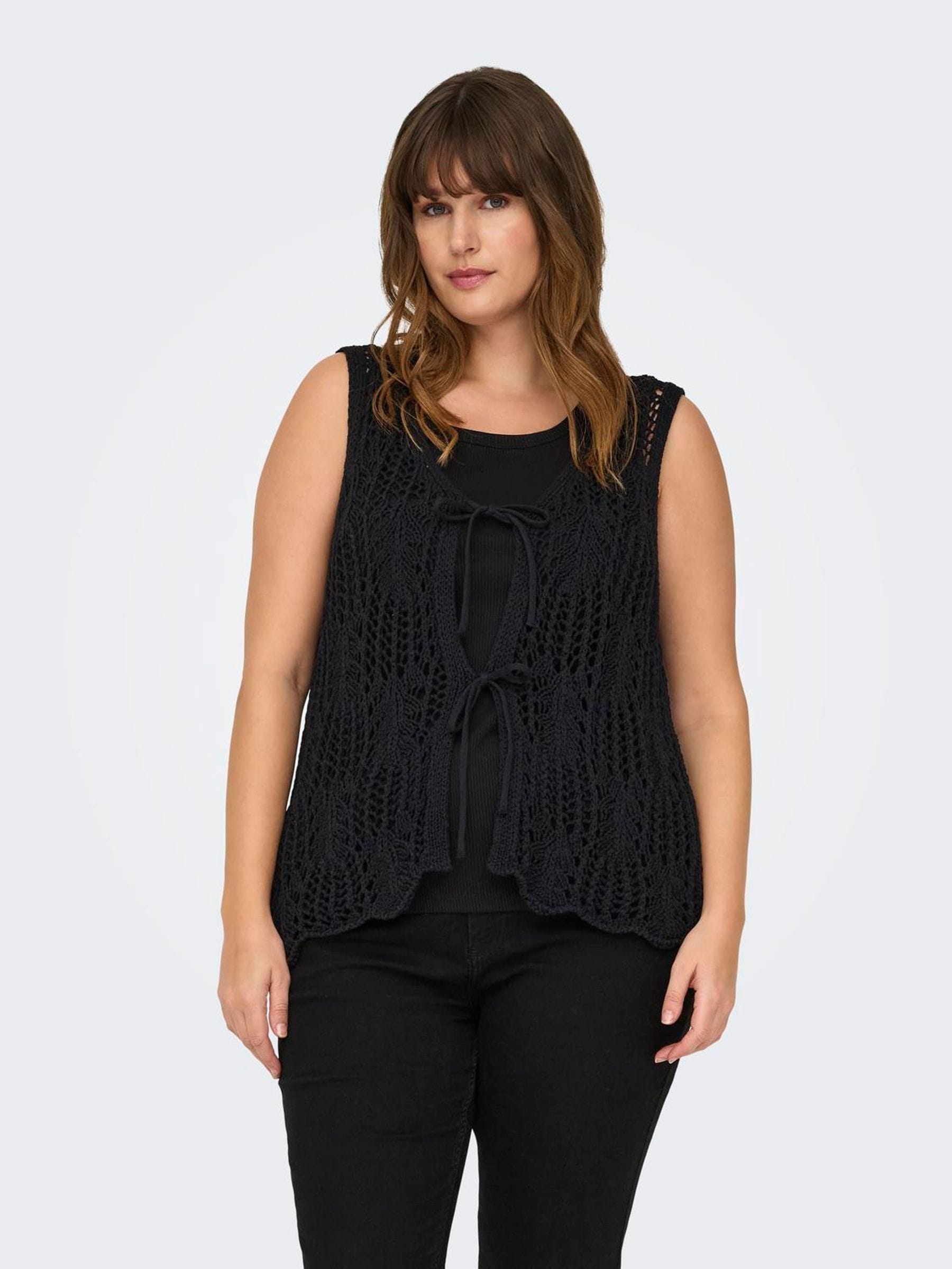 Buy ONLY Curve Black Sleeveless Crochet Tie Vest from Next USA