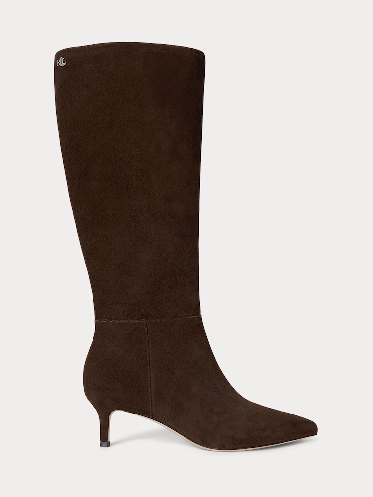 Lauren Ralph Lauren Brown Suede Kitten Heel Tall Boots - Image 1 of 3 Lauren Ralph Lauren Brown Suede Kitten Heel Tall Boots - Image 1 of 3