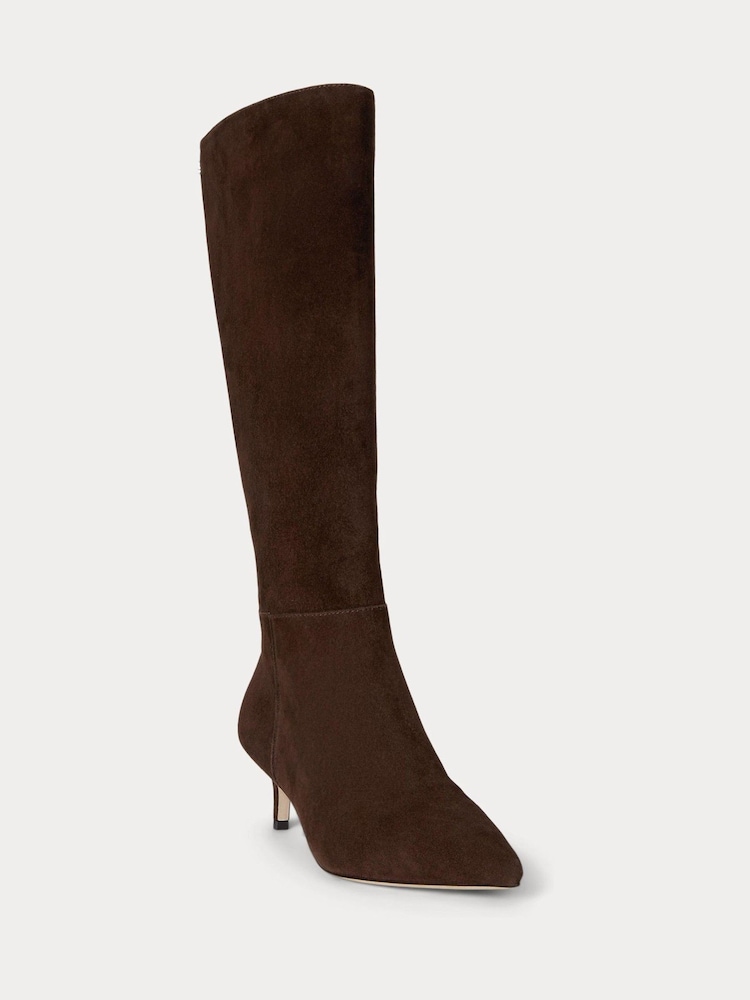 Lauren Ralph Lauren Brown Suede Kitten Heel Tall Boots - Image 2 of 3 Lauren Ralph Lauren Brown Suede Kitten Heel Tall Boots - Image 2 of 3
