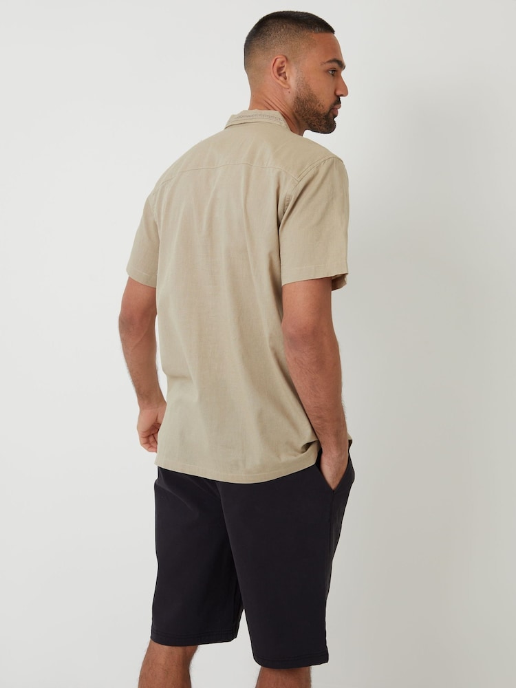 Threadbare Natural Pleat Detail Linen Blend Short Sleeve Shirt - Image 2 of 4
