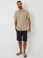 Threadbare Natural Pleat Detail Linen Blend Short Sleeve Shirt - Image 3 of 4