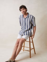 Threadbare Blue Relaxed Fit Crochet Short Sleeve Shirt - Image 1 of 1