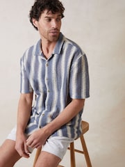 Threadbare Blue Relaxed Fit Crochet Short Sleeve Shirt - Image 2 of 4