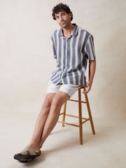 Threadbare Blue Relaxed Fit Crochet Short Sleeve Shirt - Image 3 of 4