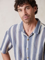 Threadbare Blue Relaxed Fit Crochet Short Sleeve Shirt - Image 4 of 4