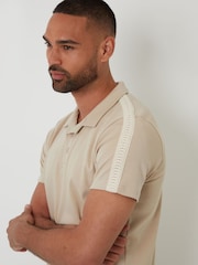 Threadbare Natural Crochet Detail Revere Collar 100% Cotton Polo Shirt - Image 4 of 5