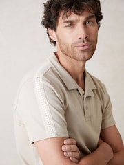 Threadbare Natural Crochet Detail Revere Collar 100% Cotton Polo Shirt - Image 5 of 5