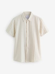 Threadbare Cream Textured Stripe Short Sleeve 100% Cotton Shirt - Image 1 of 1