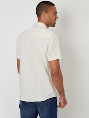 Threadbare Cream Textured Stripe Short Sleeve 100% Cotton Shirt - Image 2 of 5