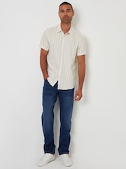 Threadbare Cream Textured Stripe Short Sleeve 100% Cotton Shirt - Image 3 of 5
